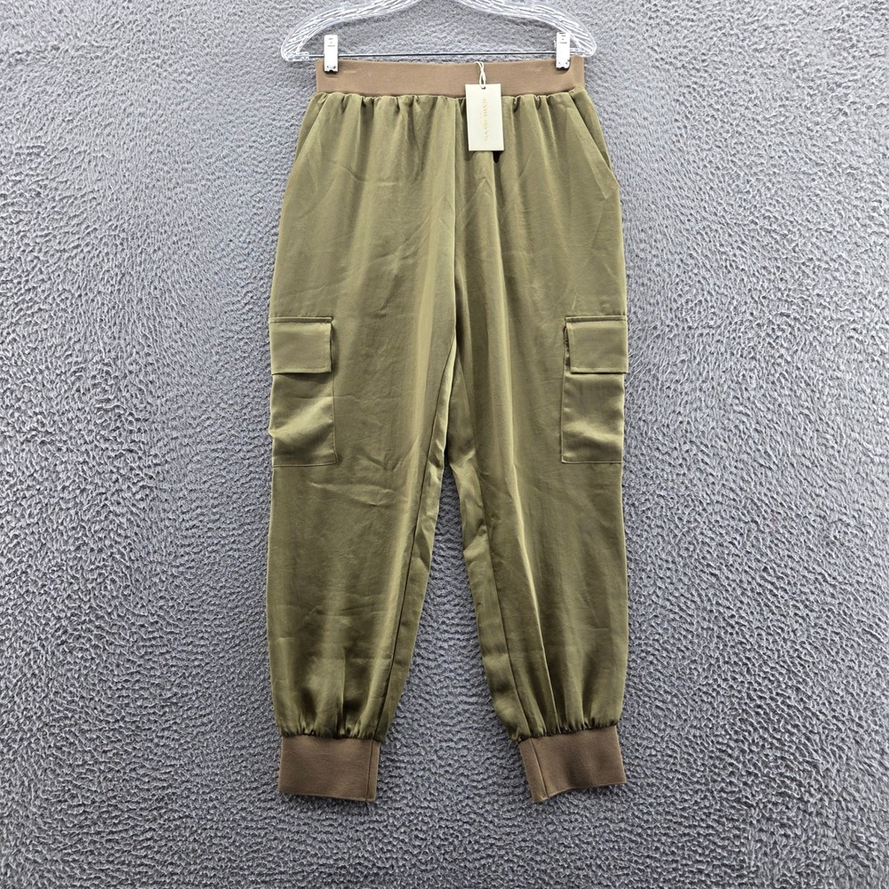 NWT Ramy Brook Womens Teegan Satin‎ Cargo Jogger Pants Small Clover Gold Pull On
